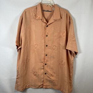 Caribbean Casual Button Up Shirt Men's XL Short Sleeve Tropical Tonal Floral